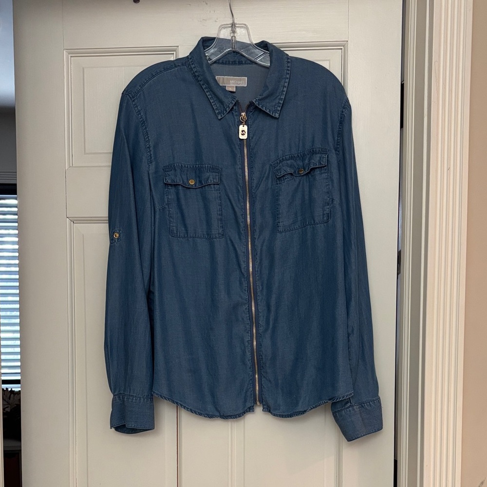 MICHAEL Michael Kors Blue Zip-Up Blouse